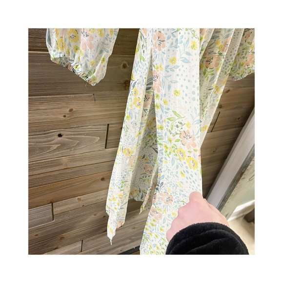 JUNE & HUDSON Sheer Floral Kimono Ruffle Tie Waist Women's Size M - Picture 7 of 15